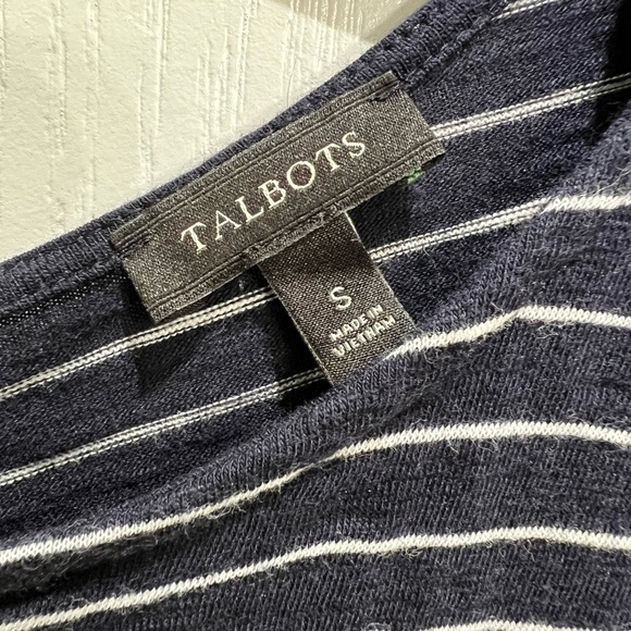 Talbots Navy & White Stripe Shirt With Back Dart, Grommets & Bow Size Small - Picture 3 of 5